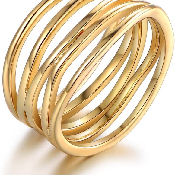 18K Gold Plated Statement Ring For Women, Trendy Statement Ring, Sizes 5-10 - Ma - Picture 1 of 9